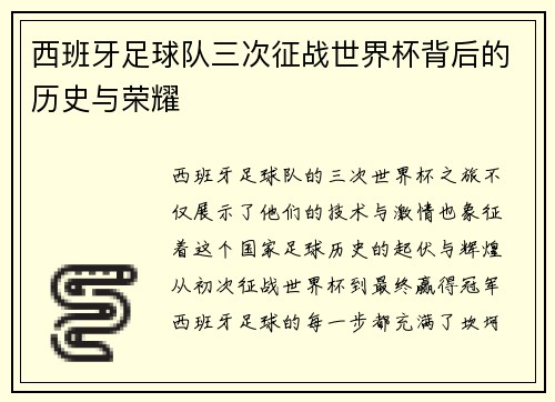西班牙足球队三次征战世界杯背后的历史与荣耀